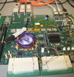 The ROACH board is a primary building block for digital signal processing systems in many next-generation radio telescopes. It is a cutting-edge innovation that enables highly specialised and superfast computing. Designed and produced in South Africa, about 300 of these ROACH boards are already in use at high-tech facilities around the globe. The prototypes of a much faster and more powerful board – ROACH-2 – have now been manufactured.<br>
<i>Image reproduced with the permission of SKA South Africa</i>